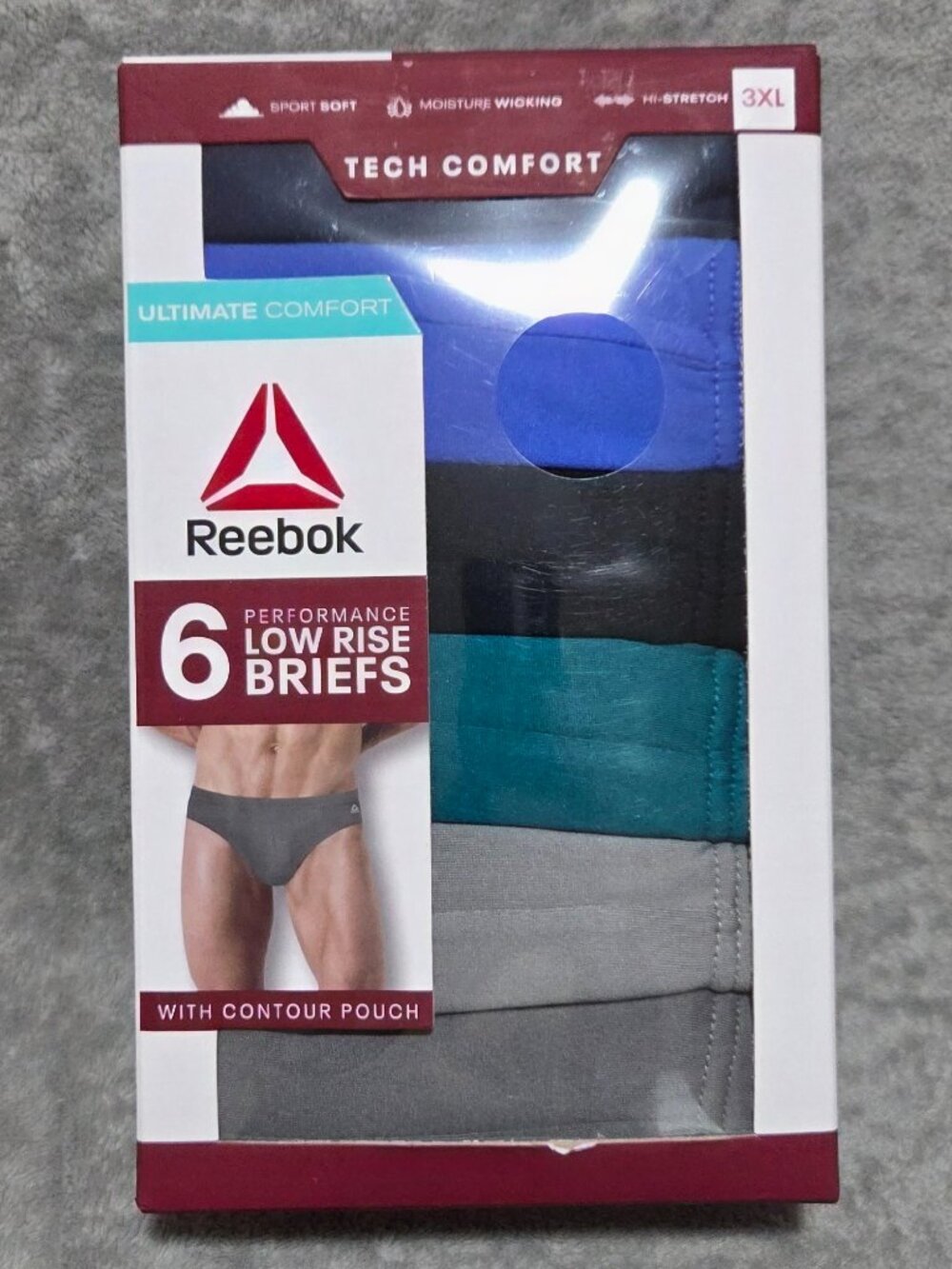 Reebok Men's Six Performance Low Rise Briefs Moisture-Wicking Size 3XL